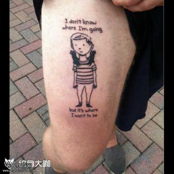 腿部小孩纹身图案