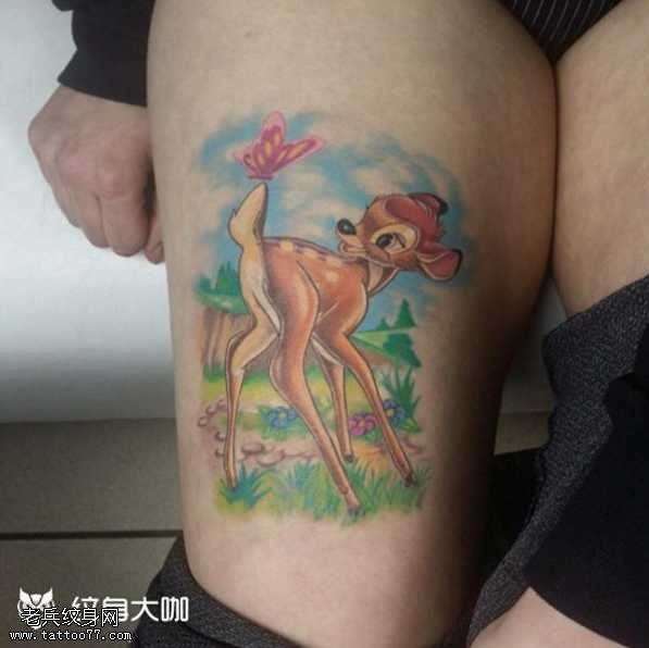 腿部鹿卡通纹身图案