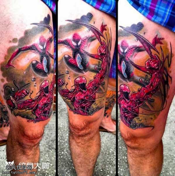 腿部蜘蛛侠之战纹身图案