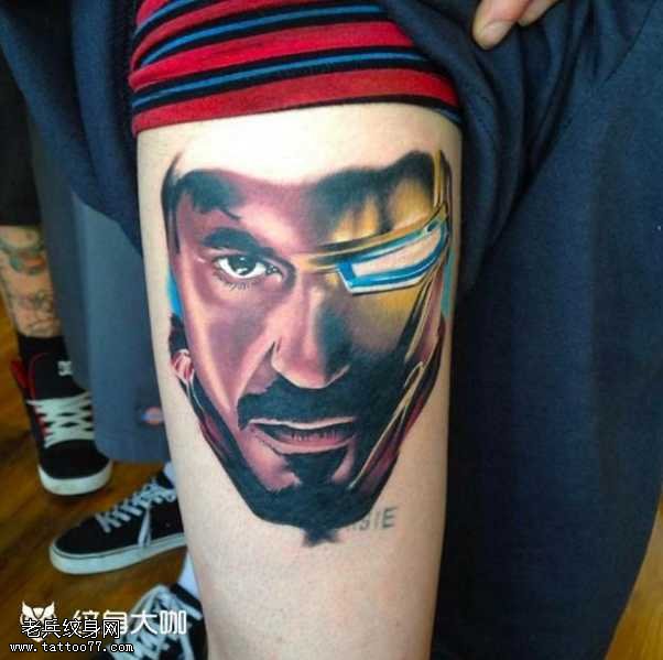 腿部钢铁侠纹身图案