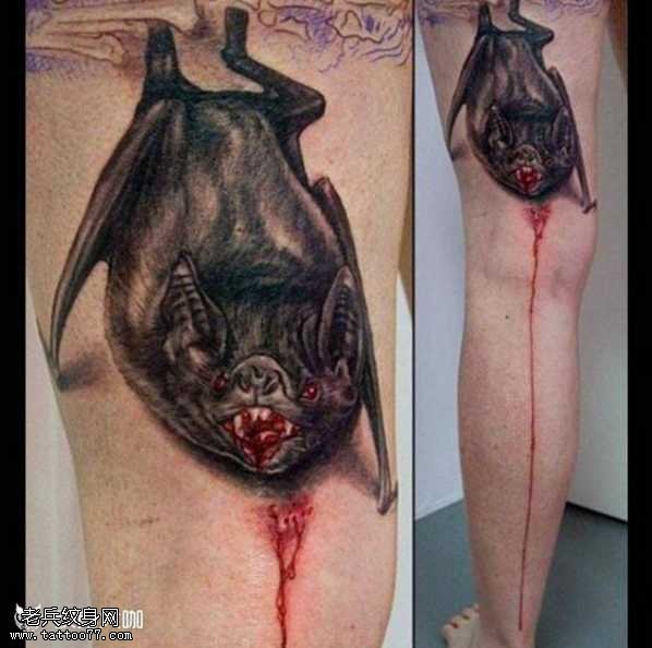 腿部蝙蝠吸血纹身图案