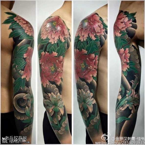 胳膊牡丹花纹身图案