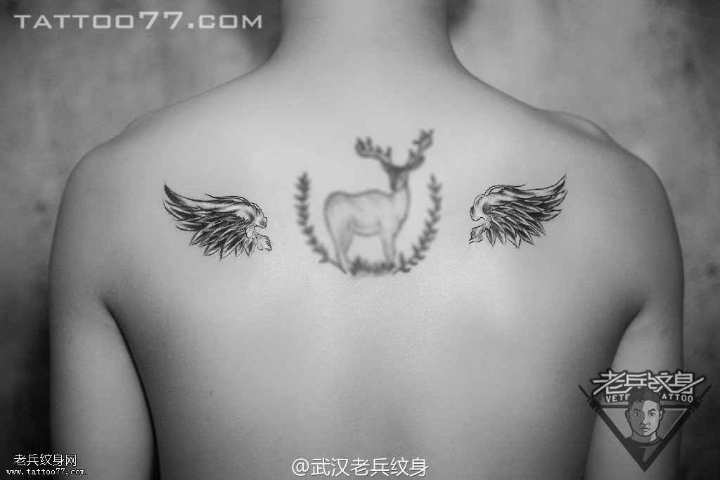 背部天使翅膀纹身图案作品