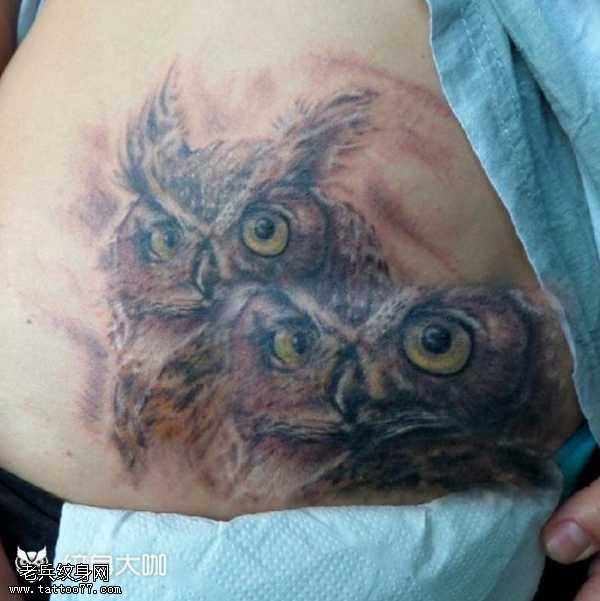 腰部猫头鹰纹身图案