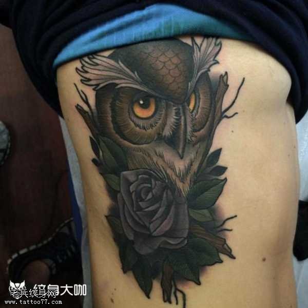 腰部猫头鹰纹身图案