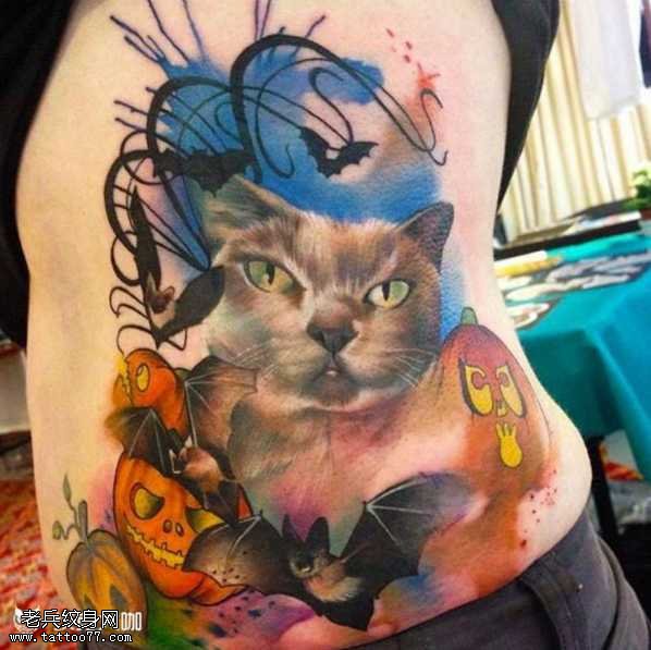 腰部猫咪纹身图案