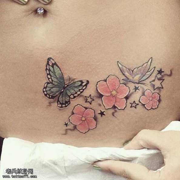 腰部花蝴蝶纹身图案