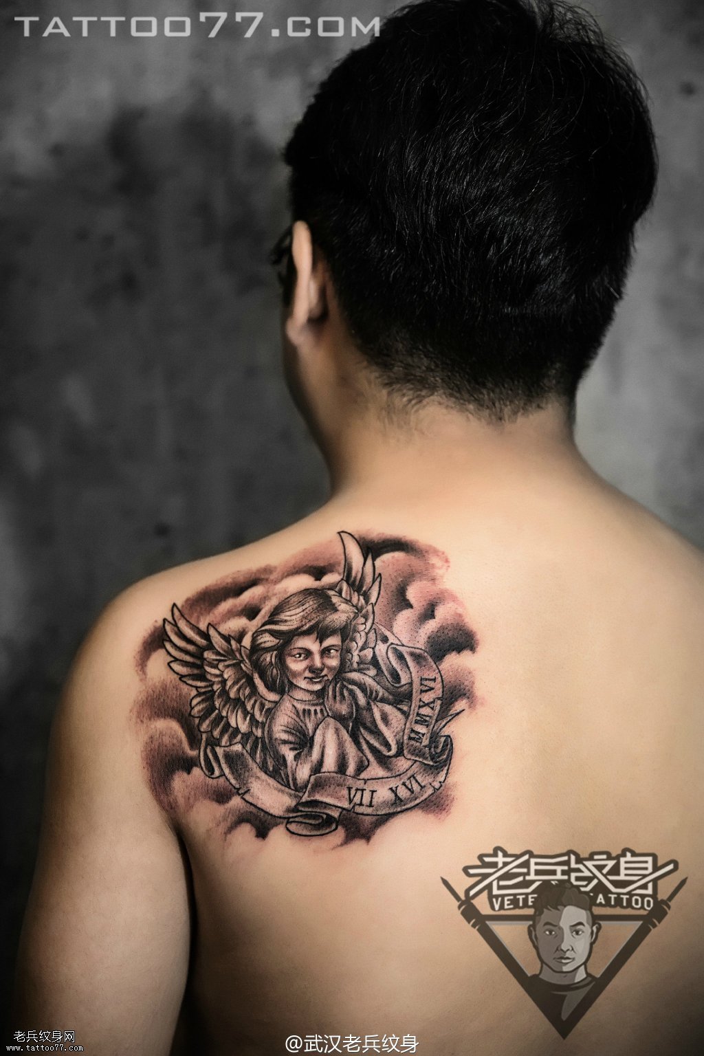肩胛天使纹身图案作品——武汉纹身店