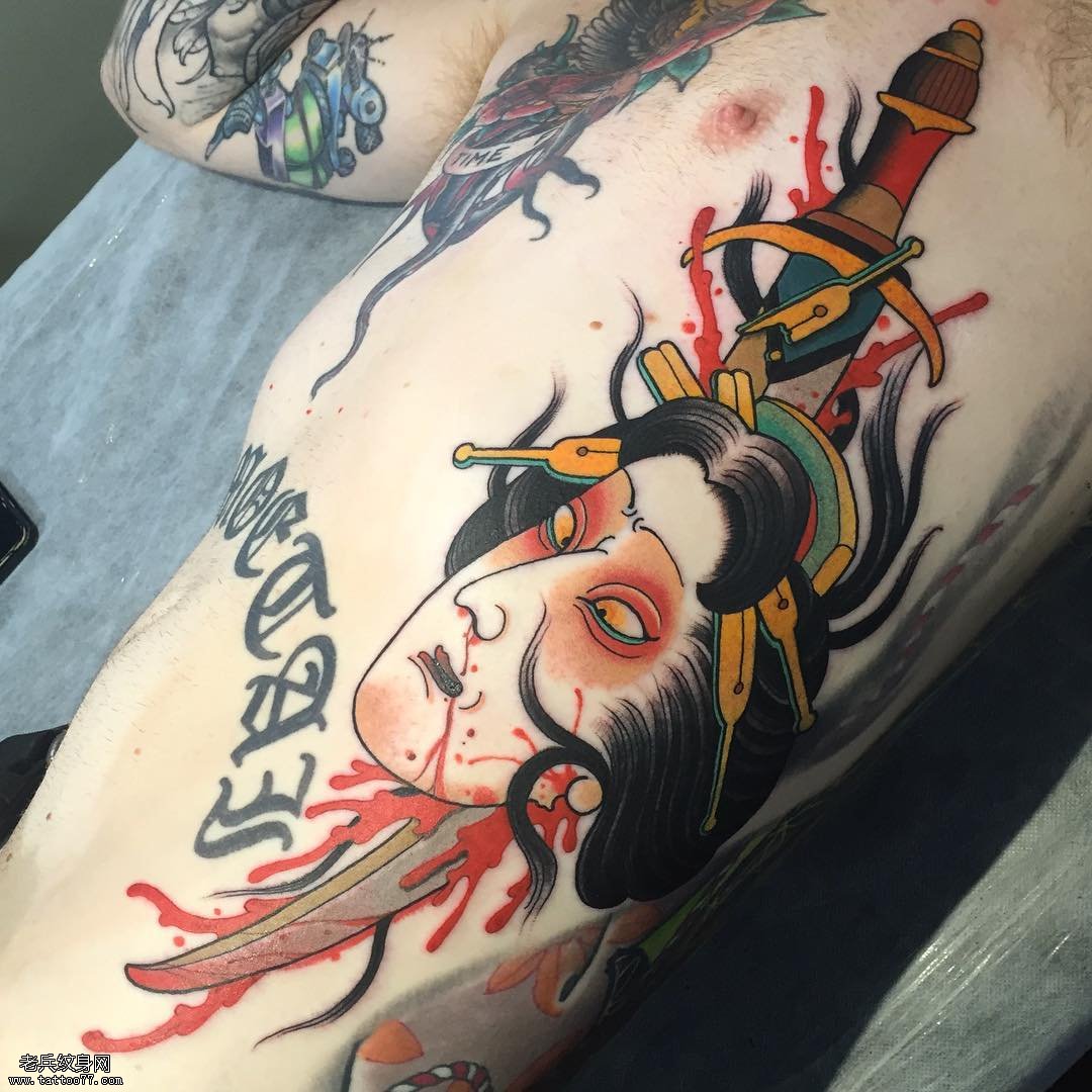 大腿日式生首tattoo图案