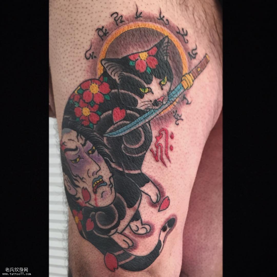 大腿纹身猫纹身图案