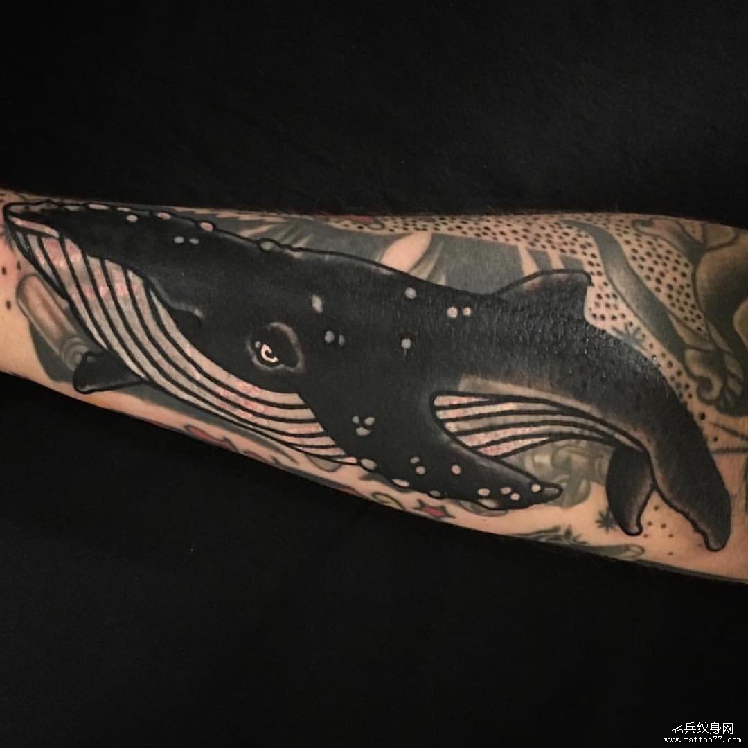 小腿卡通鲸鱼tattoo