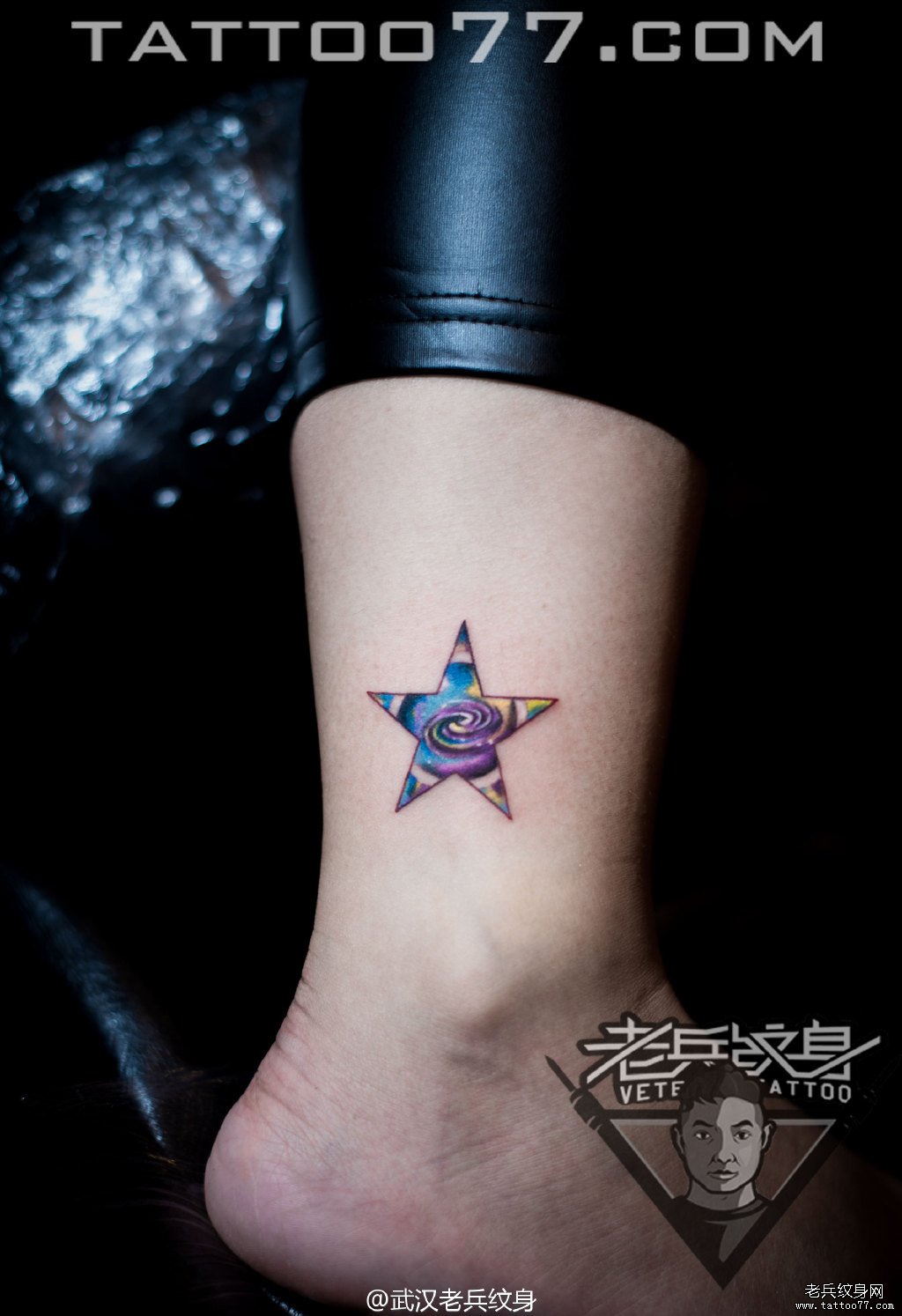 脚踝星空五角纹身作品由武汉专业纹身店打造