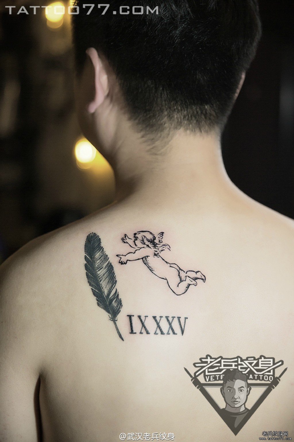 后背天使纹身图案作品由武汉纹身店打造