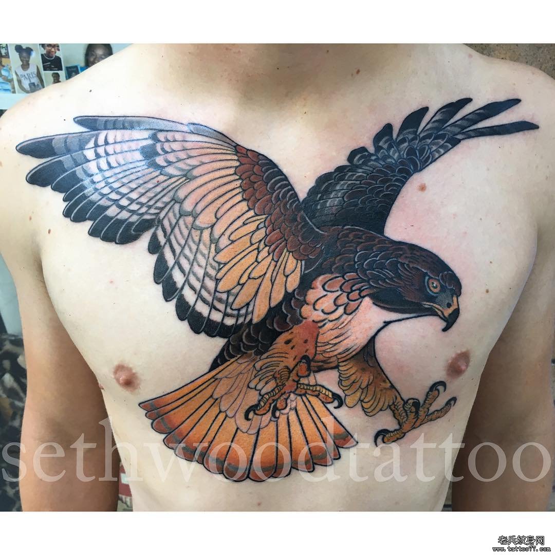 胸口old school 老鹰纹身tattoo