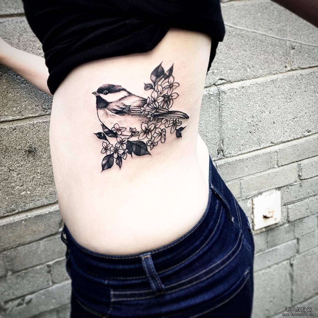 侧腰小清新鸟纹身tattoo图案
