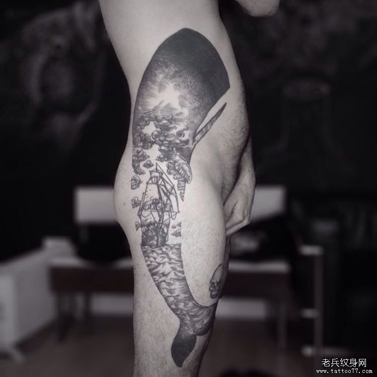 侧腰欧美鲸鱼tattoo纹身图案