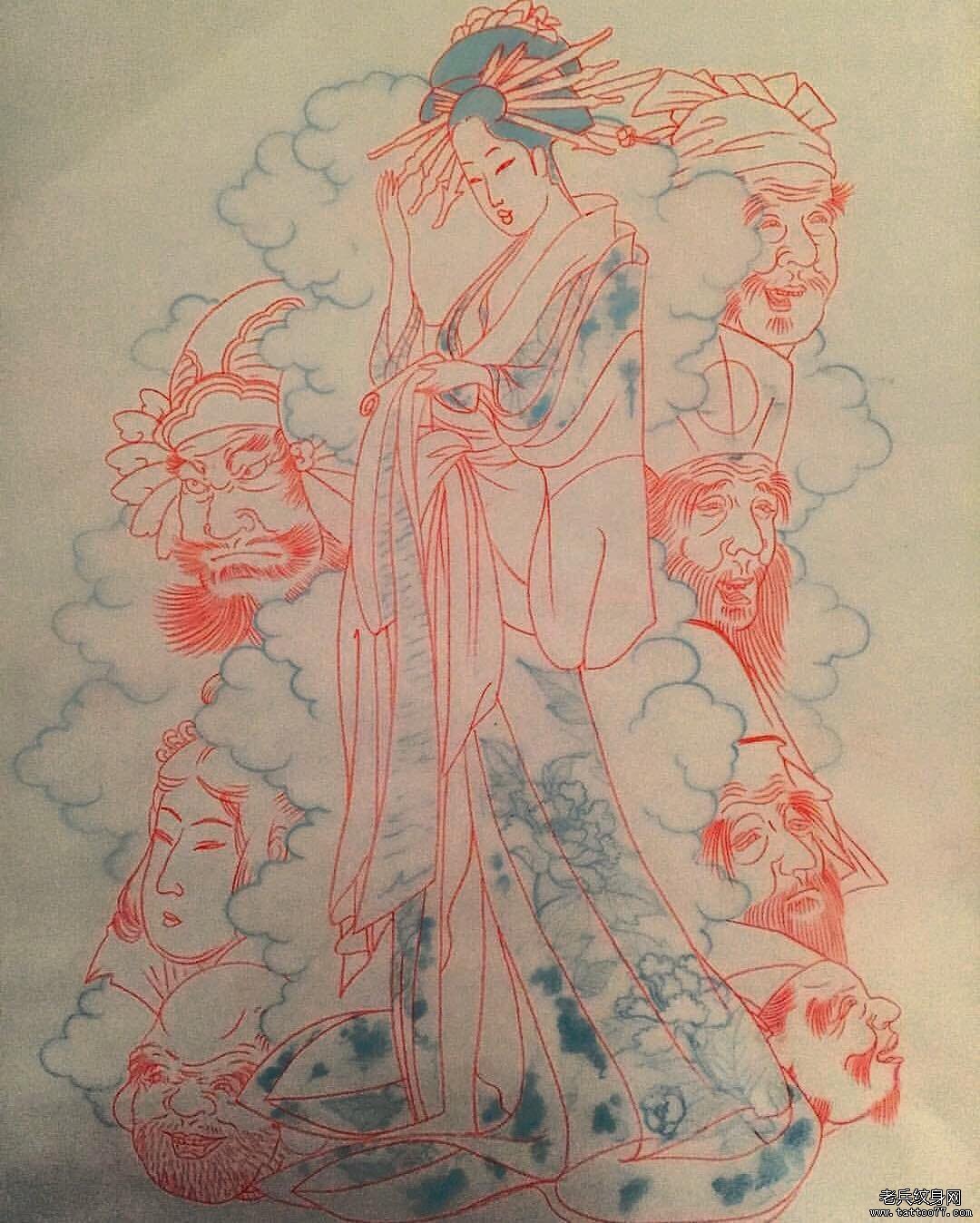 日式传统艺妓人物纹身图案手稿