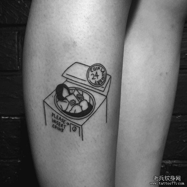 小腿洗衣机人物有趣tattoo纹身图案