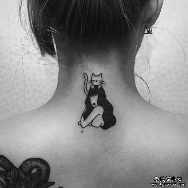 脖子猫女郎纹身图案