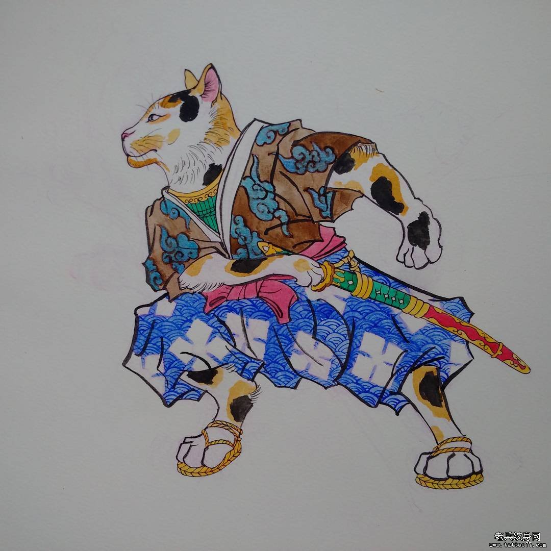纹身猫武士纹身图案手稿