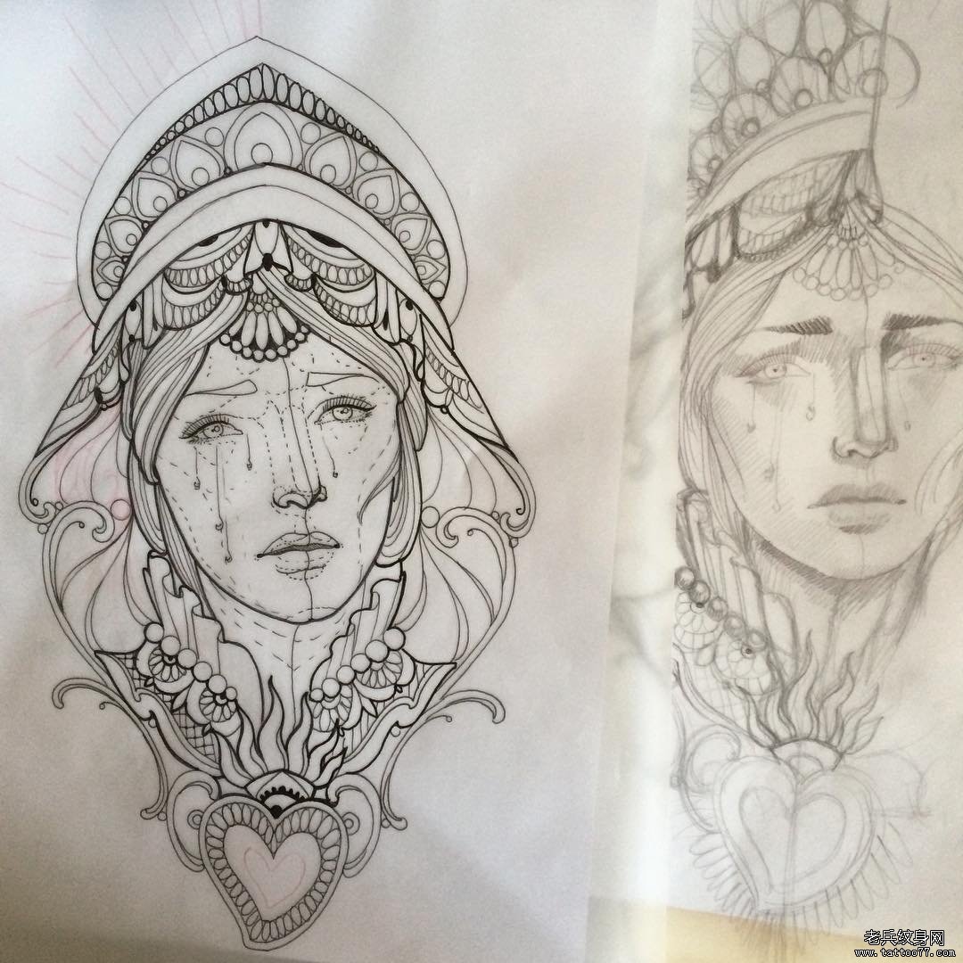 欧美女郎纹身图案手稿