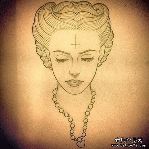 欧美女郎纹身图案手稿