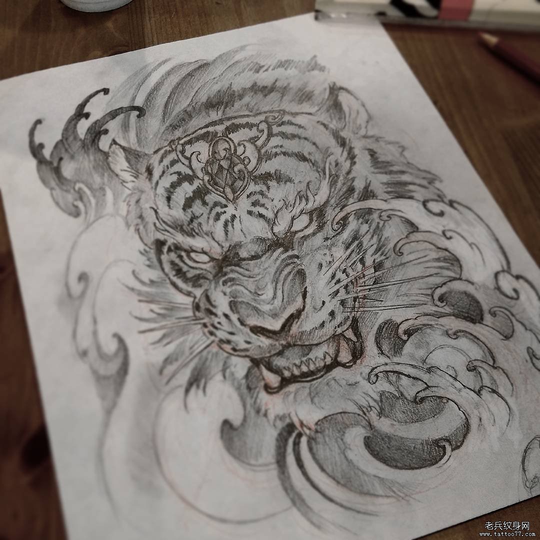 传统老虎纹身图案手稿