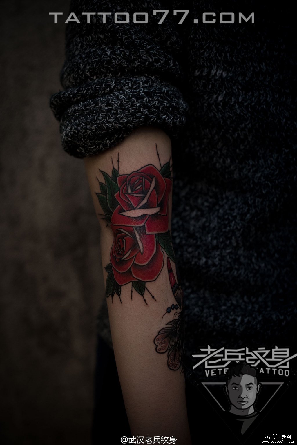 手部school玫瑰花纹身图案作品