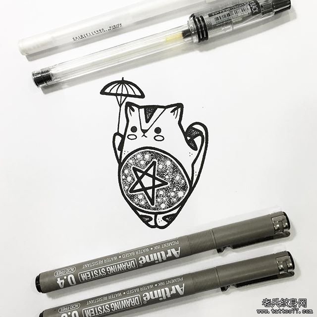 小清新猫纹身图案手稿