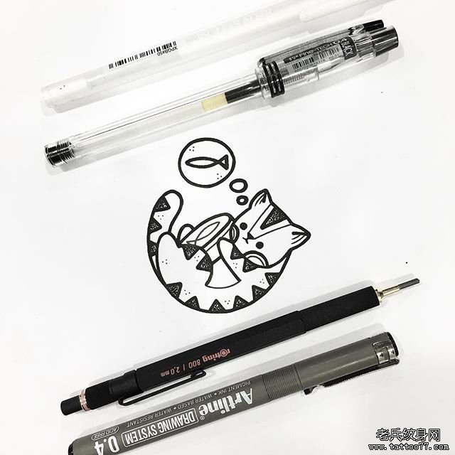 小清新卡通点刺猫纹身tattoo图案