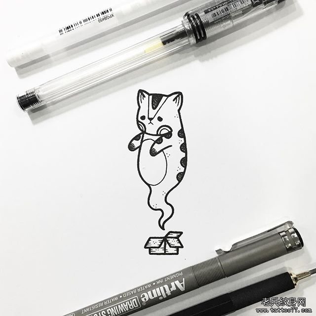 卡通猫纹身图案手稿