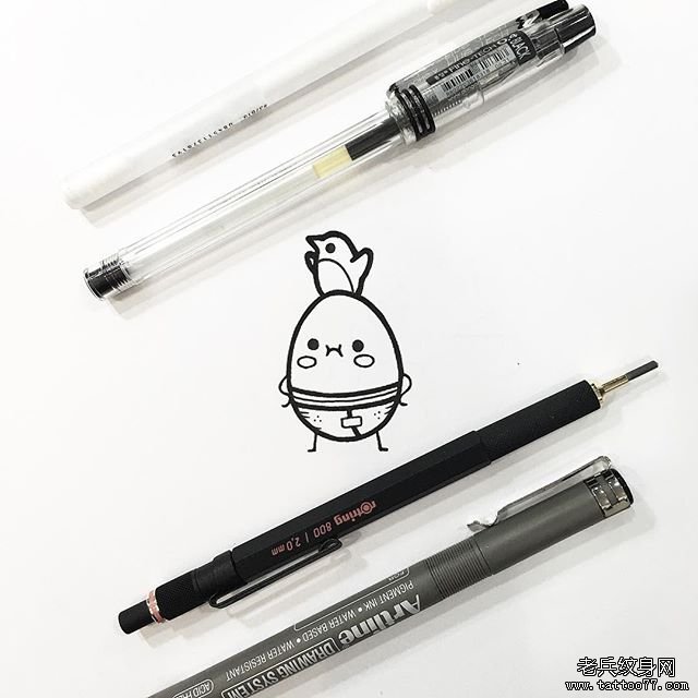 卡通小清新鸡蛋纹身图案手稿