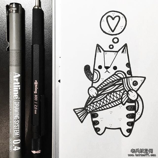 卡通小清新猫纹身手稿tattoo
