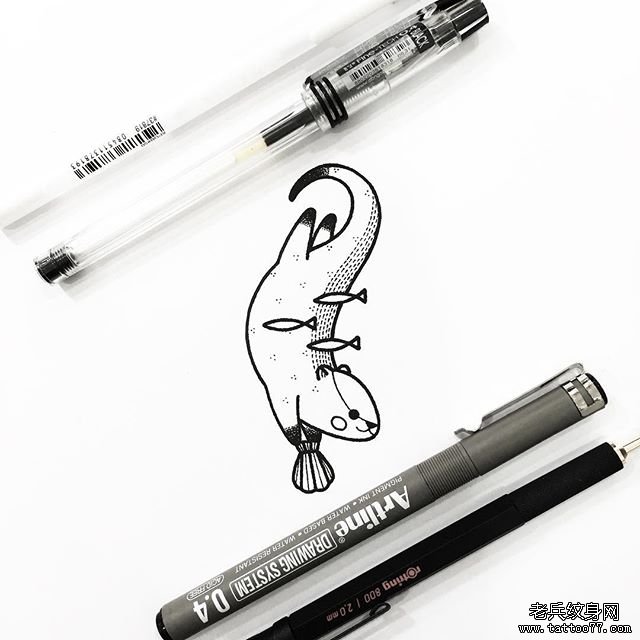 卡通小清新水懒纹身图案手稿