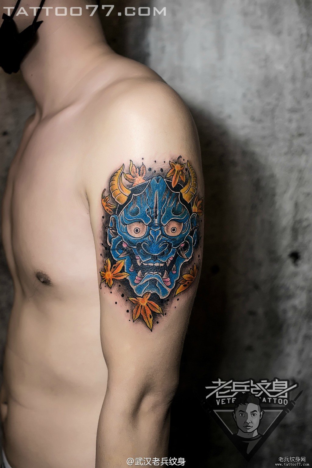 武汉纹身店打造的大臂般若纹身图案作品