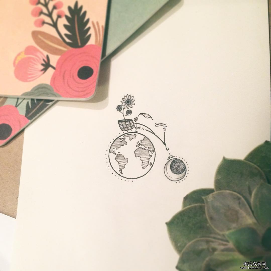 小清新地球纹身tattoo图案