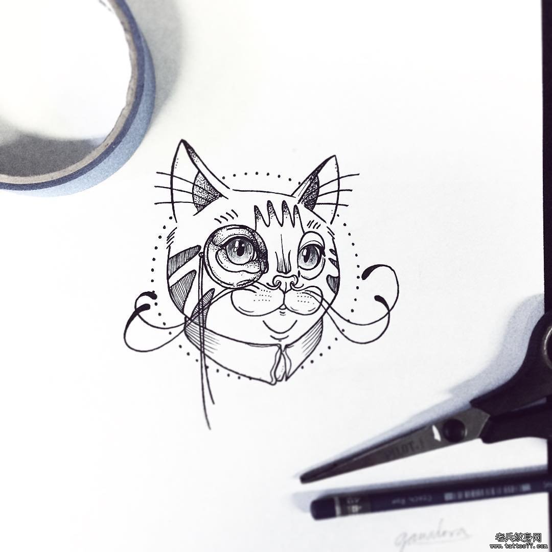 小清新猫tattoo纹身图案手稿