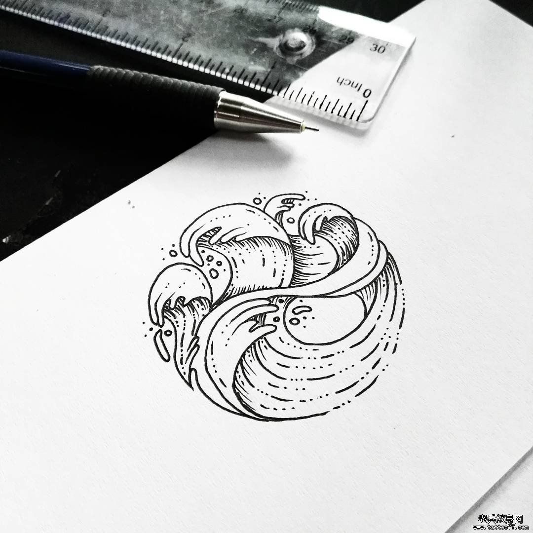 小清新海浪线条纹身tattoo图案手稿