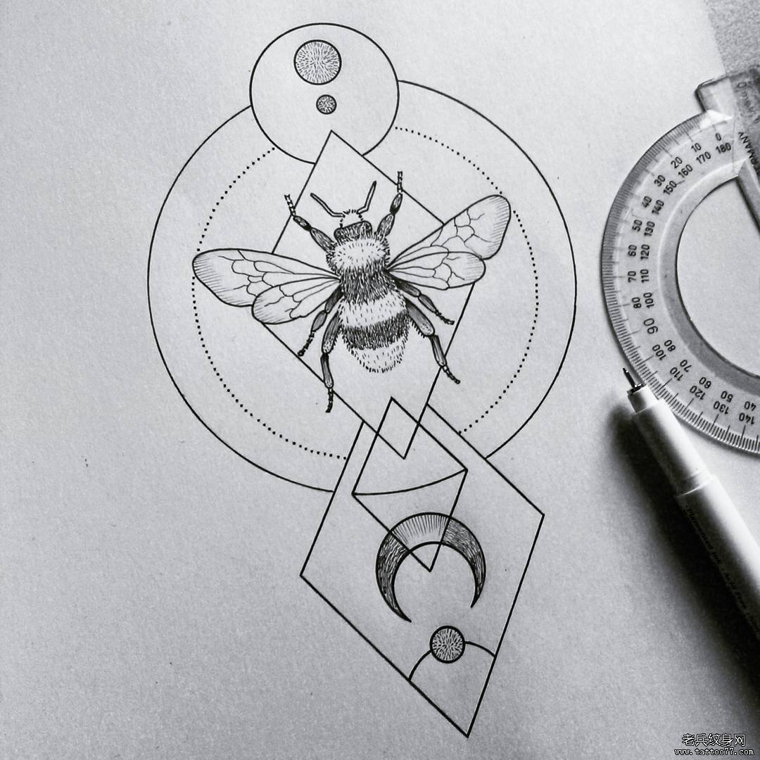school 几何蜜蜂tattoo纹身图案