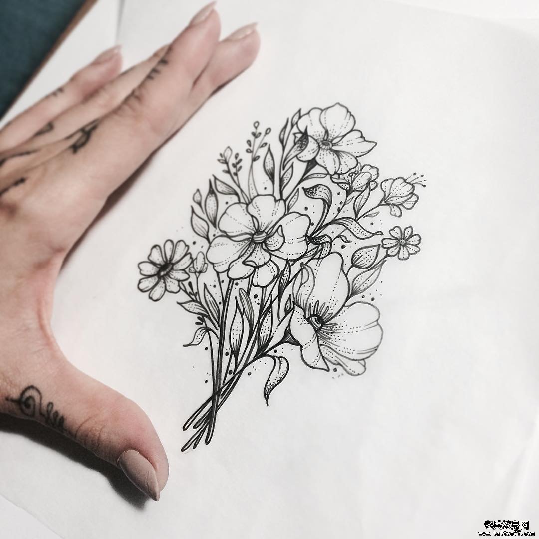 小清新花卉线条纹身tattoo图案