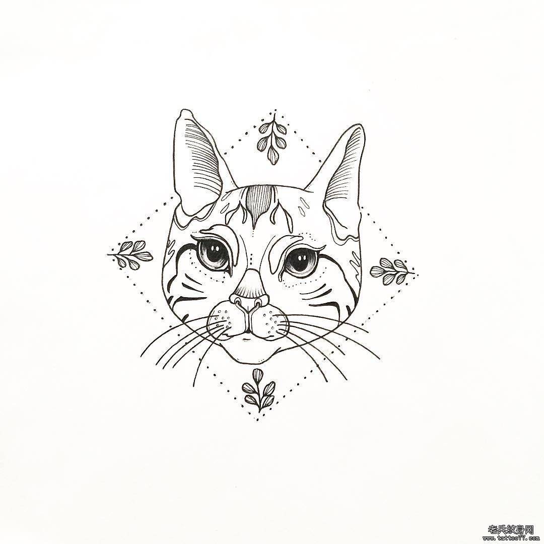 小清新猫纹身tattoo线条图案手稿