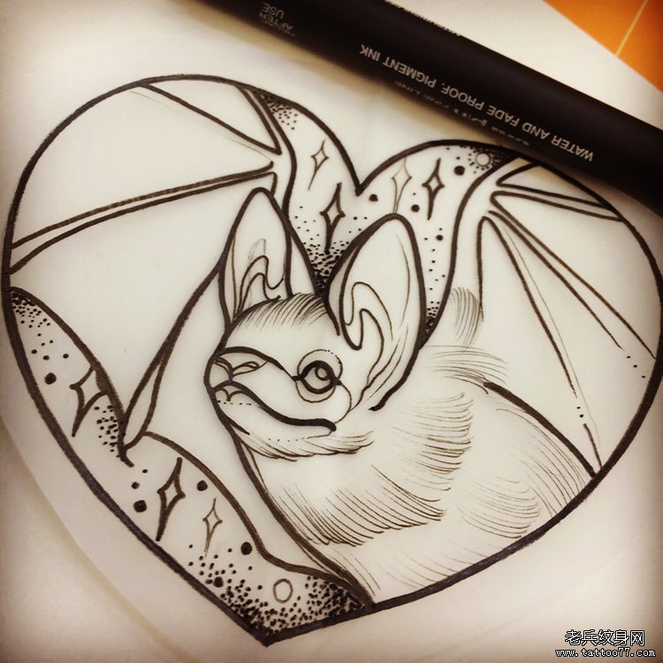 new school 小清新蝙蝠纹身图案手稿