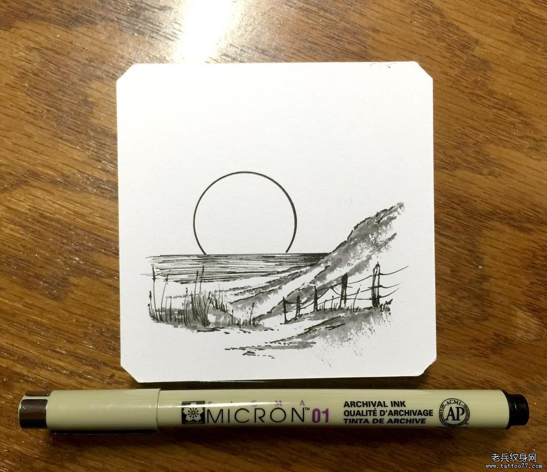 小清新风景纹身图案手稿