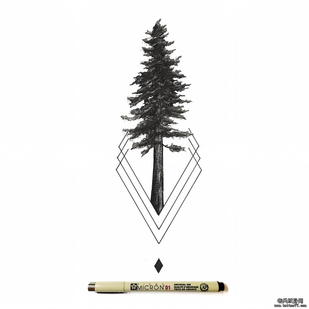 几何树纹身图案手稿