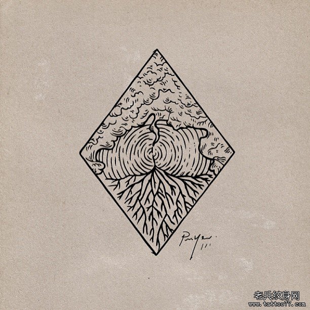 几何简单线条树木纹身图案手稿