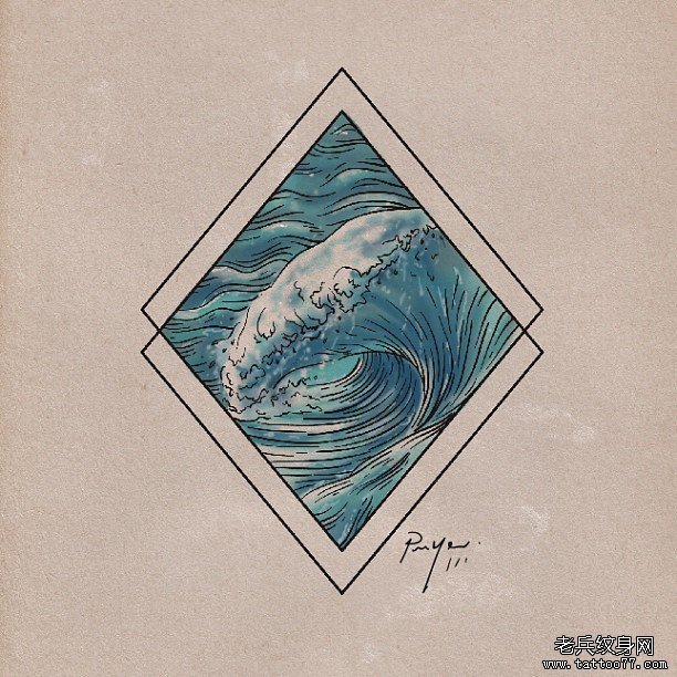 几何海浪线条纹身图案