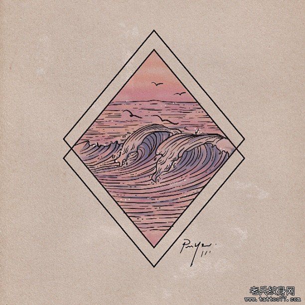 几何小清新线条海浪纹身图案手稿