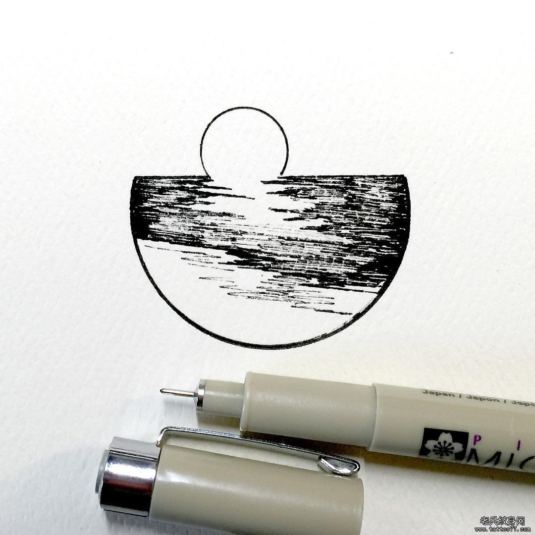 海滩风景纹身图案手稿