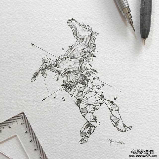 马点刺几何线条纹身图案手稿