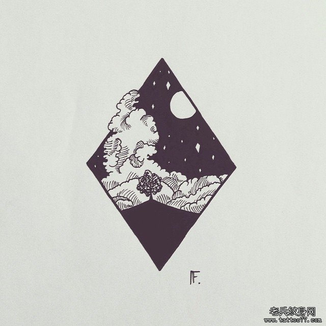 几何线条星空纹身图案手稿